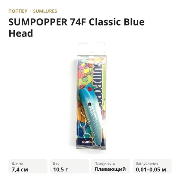 Поппер SumLures SUMPOPPER 74F Classic Blue Head shad