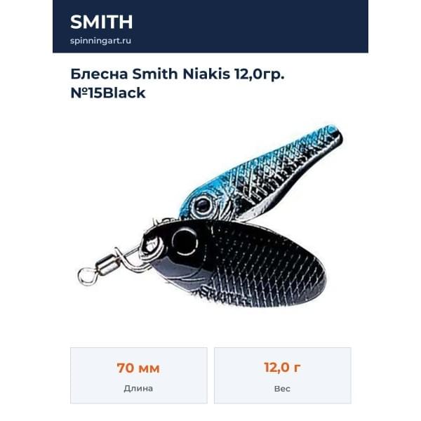 Блесна Smith Niakis 12,0гр. №15Black