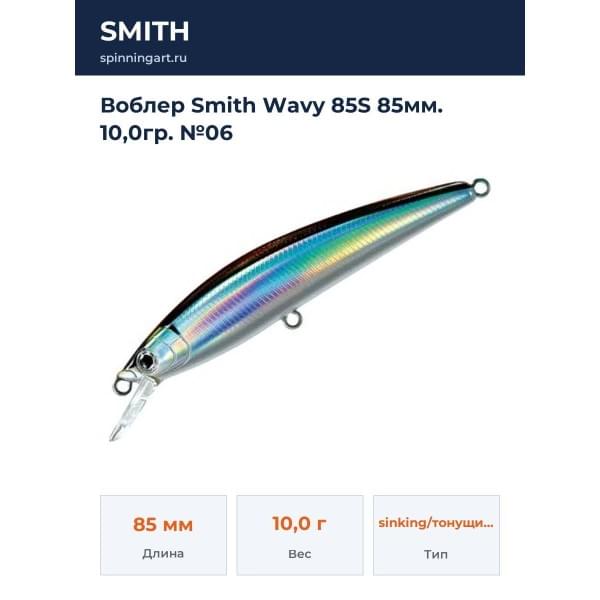 Воблер Smith Wavy 85S 85мм. 10,0гр. №06
