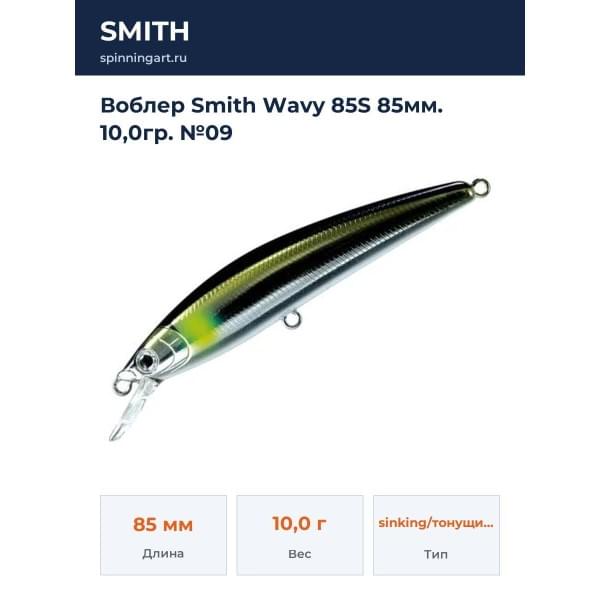 Воблер Smith Wavy 85S 85мм. 10,0гр. №09