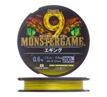 Шнур плетеный Duel Monster Game 9 Eging #0.6 200м  5.9кг 0.13мм (yellow+black marking)