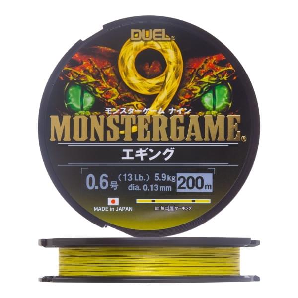Шнур плетеный Duel Monster Game 9 Eging #0.6 200м  5.9кг 0.13мм (yellow+black marking)