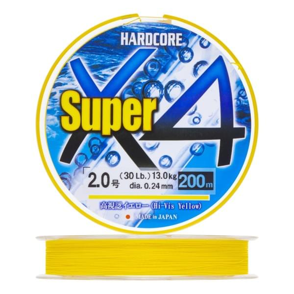 Плетеный шнур Duel Hardcore Super X4 200m Hi-Vis Yellow #2,0 (0,24мм)