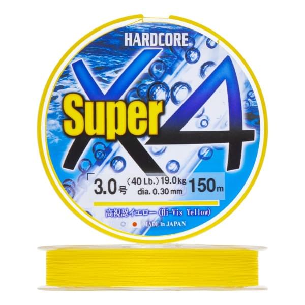 Плетеный шнур Duel Hardcore Super X4 150m Hi-Vis Yellow #3,0 (0,3мм)