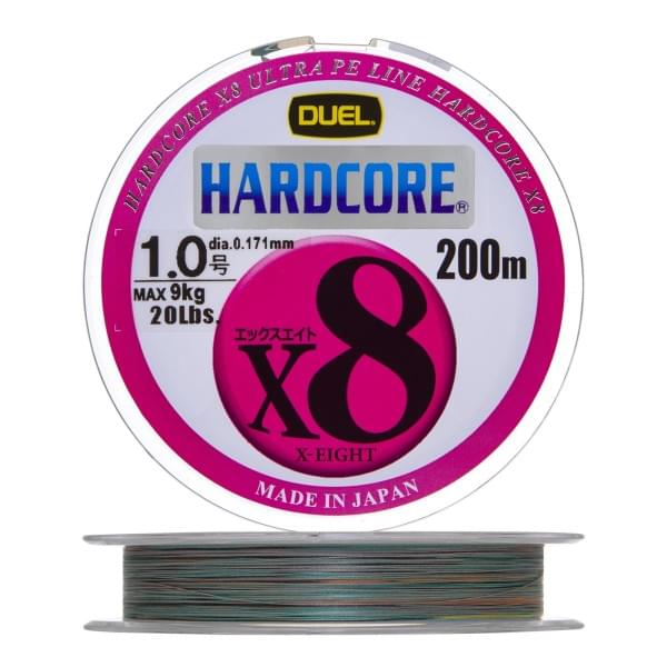 Плетеный шнур Duel PE Hardcore X8 200m 5Color-Yellow marking #1,0 (0,171мм) 9,0kg