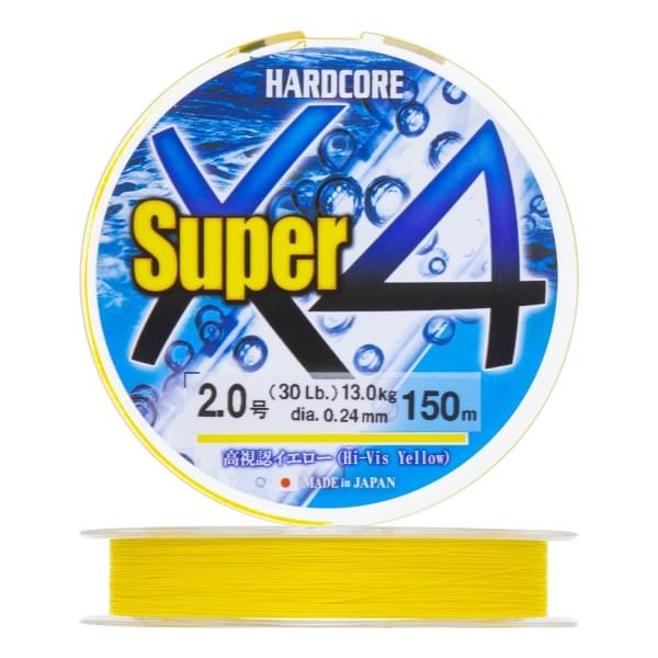 Плетеный шнур Duel Hardcore Super X4 150m Hi-Vis Yellow #2,0 (0,24мм)