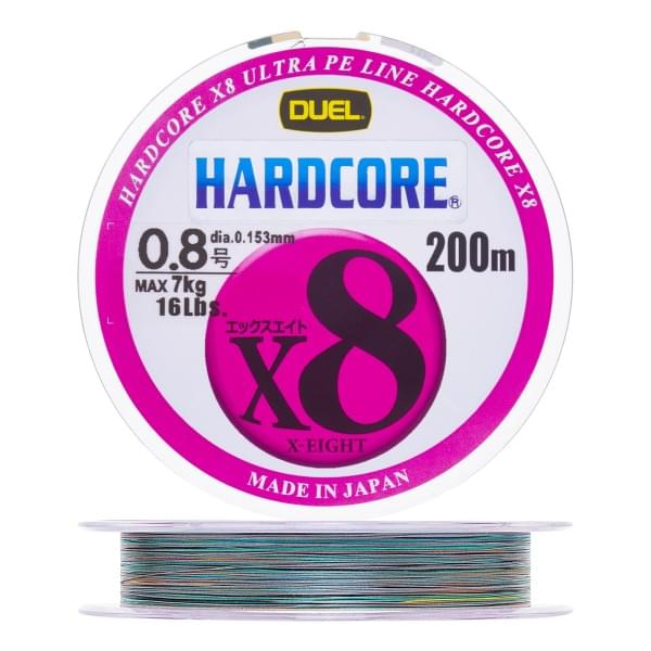 Плетеный шнур Duel PE Hardcore X8 200m 5Color-Yellow marking #0,8 (0,153мм) 7,0kg