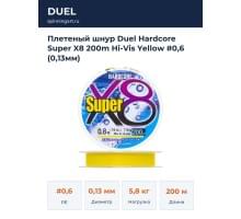 Плетеный шнур Duel Hardcore Super X8 200m Hi-Vis Yellow #0,6 (0,13мм)