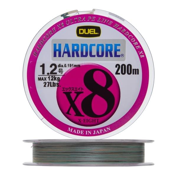 Плетеный шнур Duel PE Hardcore X8 200m 5Color-Yellow marking #1,2 (0,191мм) 12,0kg
