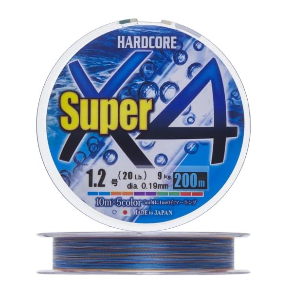 Плетеный шнур Duel PE Hardcore Super X4 200m 5Color #1,2 (0,19мм) 9,0kg