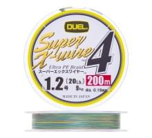 Плетеный шнур Duel PE Super X-Wire 4 200m 5Color-Yellow Marking #1,2 (0,19мм) 9,0kg