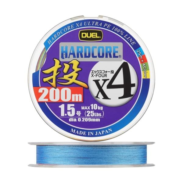 Плетеный шнур Duel PE Hardcore X4 Cast 200m 4Color #1,5 (0,209мм) 10,0kg