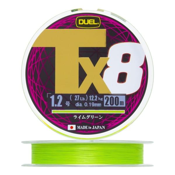 Плетеный шнур Duel PE Tx8 200m Lime Green #1,2 (0,19мм) 12,2kg