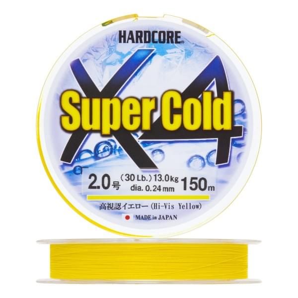 Плетеный шнур Duel Hardcore Super Cold X4 150m Hi-Vis Yellow #2,0 (0,24мм)