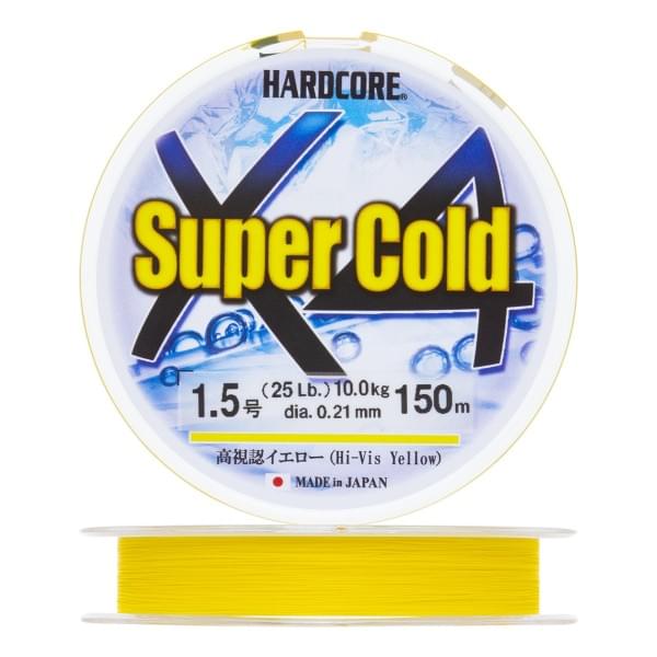 Плетеный шнур Duel Hardcore Super Cold X4 150m Hi-Vis Yellow #1,5 (0,21мм)