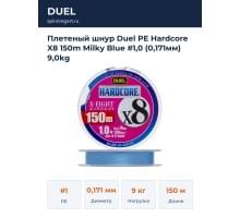 Плетеный шнур Duel PE Hardcore X8 150m Milky Blue #1,0 (0,171мм) 9,0kg