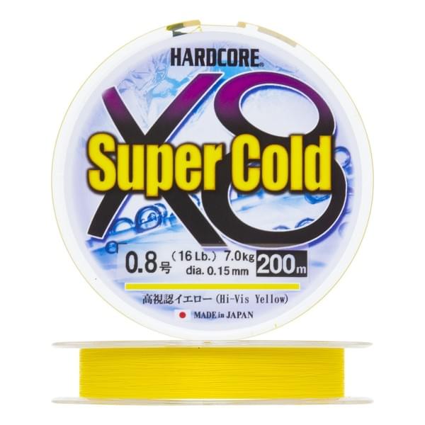 Плетеный шнур Duel Hardcore Super Cold X8 200m Hi-Vis Yellow #0,8 (0,15мм)