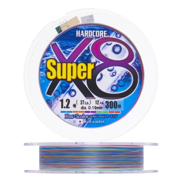 Плетеный шнур Duel PE Hardcore Super X8 300m 5Color #1,2 (0,19мм) 12,0kg