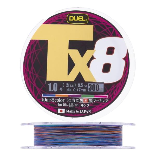 Плетеный шнур Duel PE Tx8 300m 5Color #1,0 (0,17мм) 9,5kg
