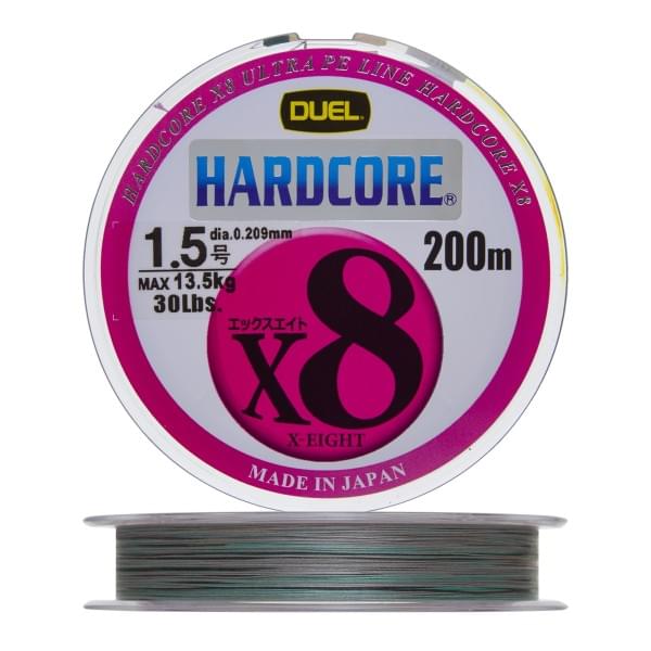 Плетеный шнур Duel PE Hardcore X8 200m 5Color-Yellow marking #1,5 (0,209мм) 13,5kg