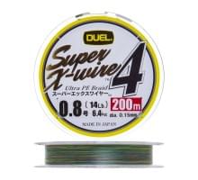 Плетеный шнур Duel PE Super X-Wire 4 200m 5Color-Yellow Marking #0,8 (0,15мм) 6,4kg