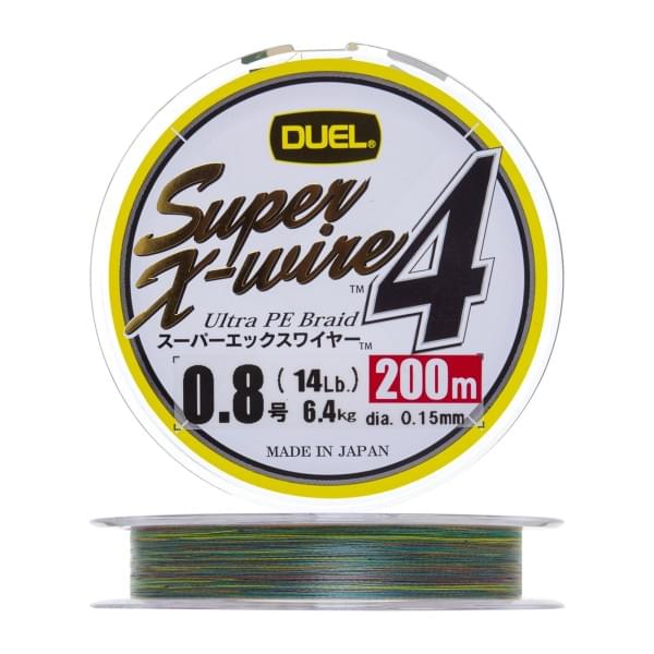 Плетеный шнур Duel PE Super X-Wire 4 200m 5Color-Yellow Marking #0,8 (0,15мм) 6,4kg
