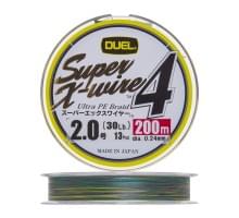 Плетеный шнур Duel PE Super X-Wire 4 200m 5Color-Yellow Marking #2,0 (0,24мм) 13,0kg