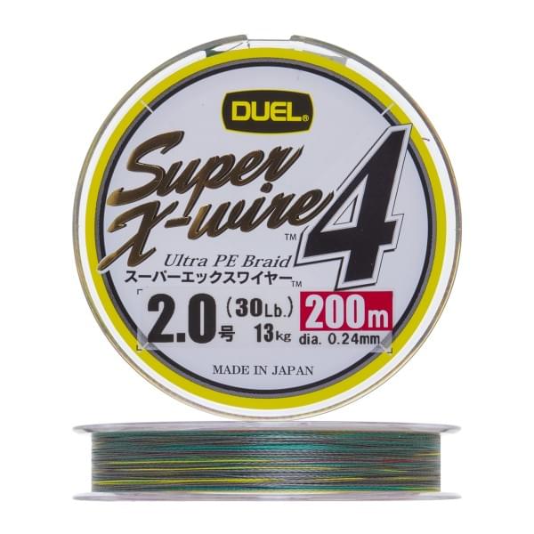 Плетеный шнур Duel PE Super X-Wire 4 200m 5Color-Yellow Marking #2,0 (0,24мм) 13,0kg