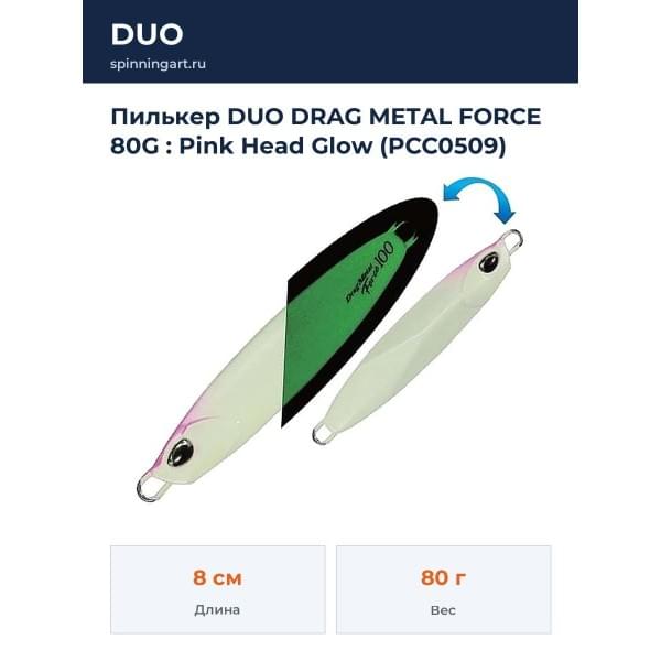 Пилькер DUO DRAG METAL FORCE 80G : Pink Head Glow (PCC0509)
