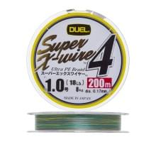 Плетеный шнур Duel PE Super X-Wire 4 200m 5Color-Yellow Marking #1,0 (0,17мм) 8,0kg