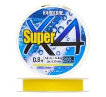 Плетеный шнур Duel Hardcore Super X4 200m Hi-Vis Yellow #0,8 (0,15мм)
