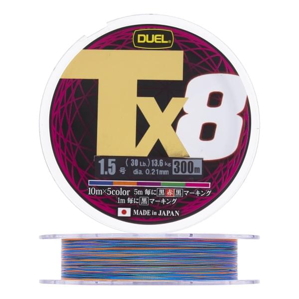 Плетеный шнур Duel PE Tx8 300m 5Color #1,5 (0,21мм) 13,6kg
