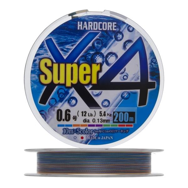 Плетеный шнур Duel PE Hardcore Super X4 200m 5Color #0,6 (0,13мм) 5,4kg
