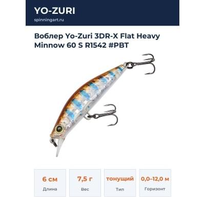 Воблер Yo-Zuri 3DR-X Flat Heavy Minnow 60 S R1542 #PBT