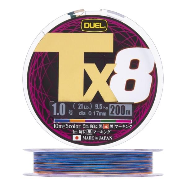 Плетеный шнур Duel PE Tx8 200m 5Color #1,0 (0,17мм) 9,5kg