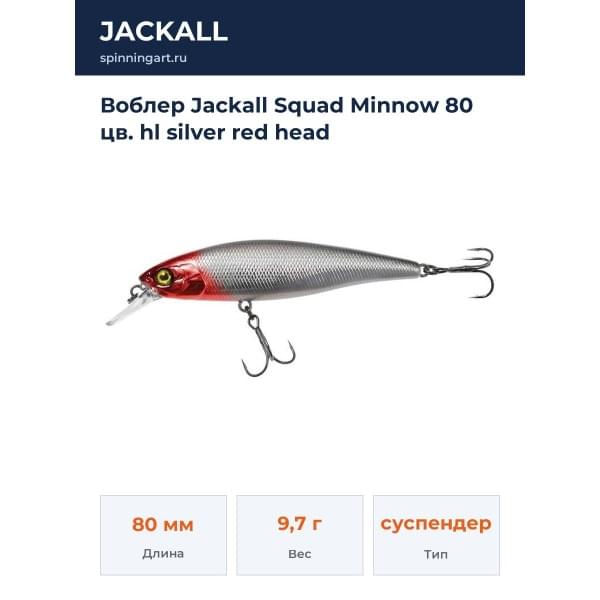 Воблер Jackall Squad Minnow 80 цв. hl silver red head