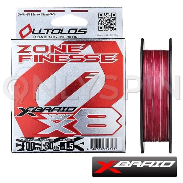 Шнур X-Braid Olltolos WX8 Zone Finesse red/white 100m #0.8 16lb 0.148mm 7.2kg