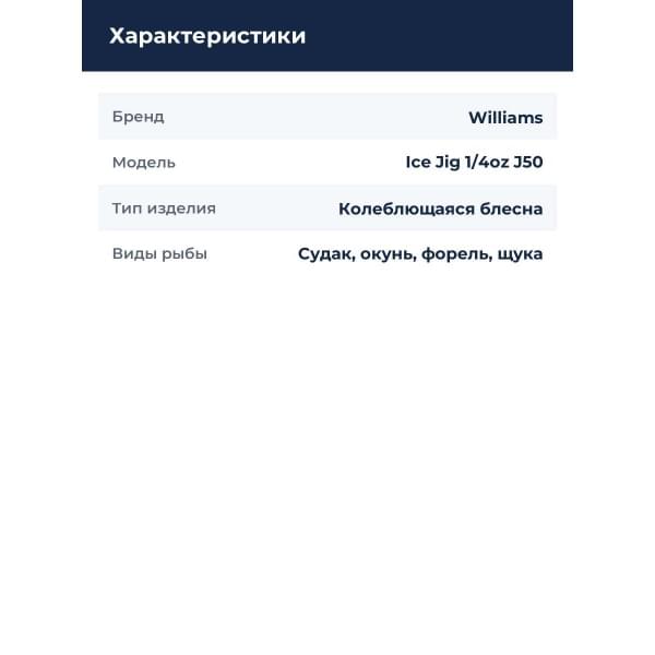 Блесна Williams Ice Jig 1/4oz J50 HN-HN