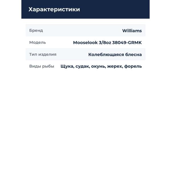 Блесна Williams Mooselook 3/8oz 38049-GRMK