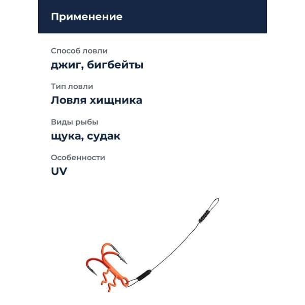 Оснастка стингер BKK Assit Spear Stinger HD-7X7 Wire (Pike - 10cm, 26kg, 0.7mm) (A-EU-1657) 1# (2шт)