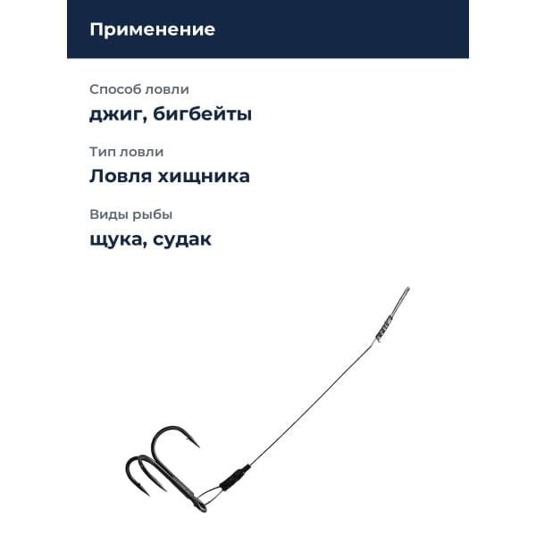Оснастка стингер BKK Spear Stinger HD-7X7 Wire (Pike - 12cm, 46.5kg, 0.9mm) (A-EU-0667) - 1/0# (2шт)