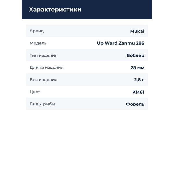 Воблер Mukai Up Ward Zanmu 28S KM61