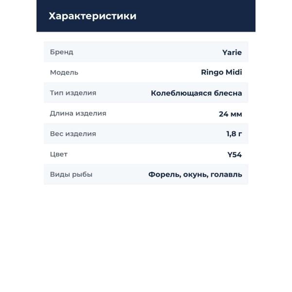 Блесна Yarie Ringo Midi 1.8gr Y54